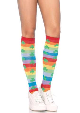 Rainbow Clover Knee Highs