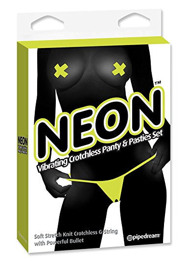 Neon Vibrating Crotchless Panty and Pasties Set