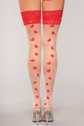 Lace Top Heart Stay Up Thigh High