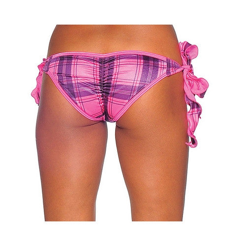 Plaid Print Tie Side Scrunch Butt Rio Bikini Bottom