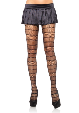 Fishnet Pantyhose With Striped Net Panels