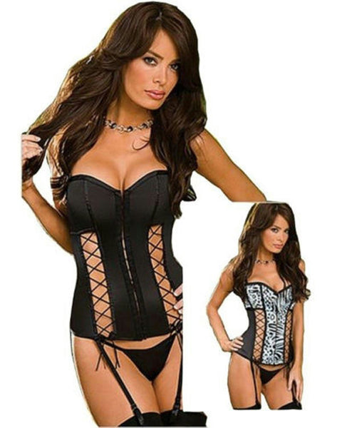 Reversible Leopard Satin Corset with Lace Up Front