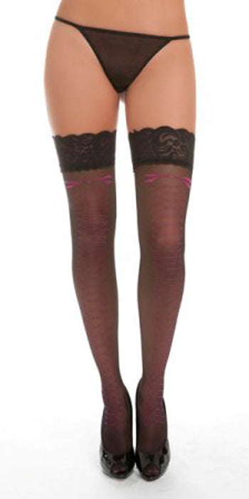 Lace-Up Print Sheer Thigh Highs